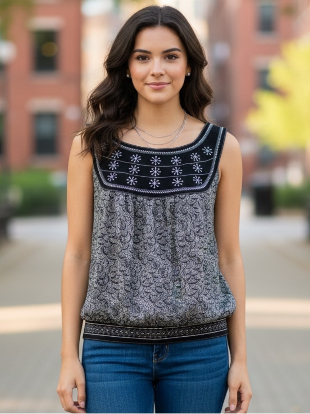 Lucky Brand Bib Style Sleeveless Top
